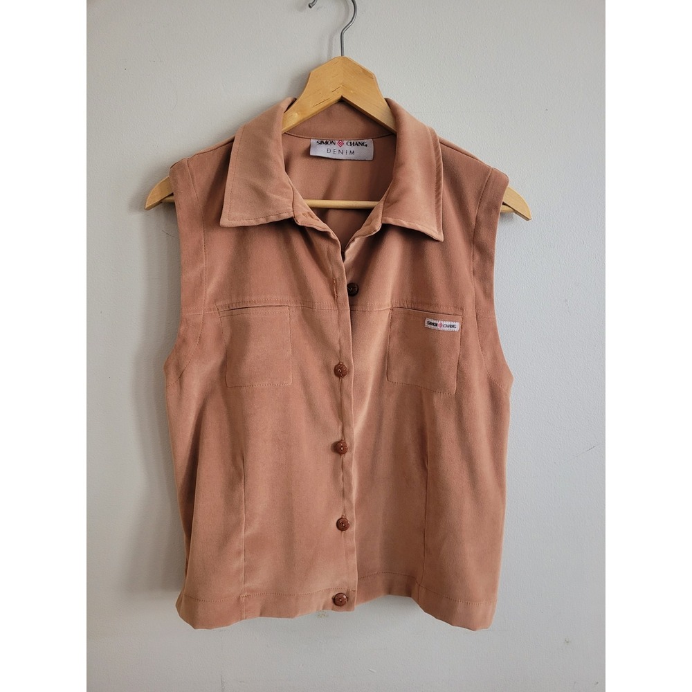 Vintage Simon Chang‎ Artsy Biker Beige Hippie Button Vest | Women's 8